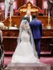 Robes de mariée sirène à manches longues africaines encolure dégagée dentelle appliques 2019 train de balayage sur mesure robes de mariée de pays en tulle
