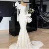 Dubai Afryki Syrenki Prom Dresses Długi One Ramię Peplum Ruffles Aplikacje Koronki Satyna Syrenka Suknie Wieczorowe Kobiety Party Dress