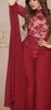 バーガンデーレースジャンプスーツ女性イブニングドレスドバイファッションハイネックパンツ