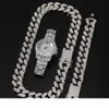 3pcs Set Men Hip Hop Iced Out Bling Chain Collier Bracelets Watch 20 mm Largeur Colliers Colliers Hiphop Charm bijoux Gift8716366