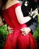 2022 Zarif Kırmızı Gelinlik Modelleri Uzun Yüksek Düşük Kapalı Omuz Artı Boyutu Akşam Parti Elbise Kadınlar Için Saten Resmi Düğünler Konuk Elbise Custom Made