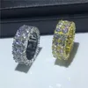 Sparkling Male Hiphop ring Gold Filled 925 silver 4mm 5A Cz Stone Party wedding band rings for men Rock Jewelry Gift