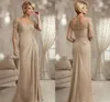 Champagne Abiti per la madre della sposa Plus Size 2023 Chiffon Mezze maniche Sposo Madrina Abito da sera per matrimonio Nuovo pizzo con perline