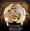 Forsining Uhr Goldene Skeleton Uhr Männliche Herren Mechanische Armbanduhren Top Marke Luxus Schwarz Echtes Leder Gürtel Leucht Hand268P