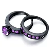 Top qualité bling grand violet cubique Zircon couple anneaux ensemble noir or rempli CZ alliance de mariage pour les femmes men2733