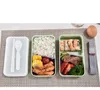 Dubbelskikt Lunchbox Portable Vete Halm Material Lunchlådor Miljövänlig Matbehållare Förvaringslåda Studenter Bento Boxes