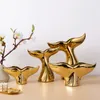 Golden Whale Tail Statue Figurines Modern Ceramic Animal Sculpture Flower Vase Contemporary Coastal Ornament Decoration for Home Office