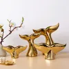 Gouden walvisstaartstandbeeld beeldjes moderne keramische dieren sculptuur bloem vaas hedendaagse kust ornament decoratie voor thuiskantoor