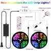 Bluetooth Flexibel RGB LED Strip Kit 16.4FT 32.8FT 5050SMD 30LEDS / M Musik Synkronisera App Control med 24KEYS IR Fjärrdekorationsbelysningsremsor