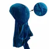 Nowe Mężczyźni Kobiety Bandana Velvet Turban Hat Durag Hip Hop Headwear Headscarf Long Tail Headwrap Czapka Czapka Kapelusz Pirat dla mężczyzn i kobiet 12 Kolory