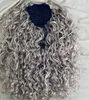 Silver grey curly Real human drawstring ponytail hairpiece salt and pepper natural highlights gray hair extension 120g 14inch