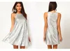 Frauen Kleid für Party Shinny Silber Pailletten Ärmellose Mini Kleider Sexy Nacht Sommerkleid Kostenloser Versand