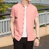 2020 estilo chinês homens camisa primavera verão mandarim colarinho camisa de manga curta de algodão legal camisa casual camisa