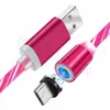 1M 3 stopy 2A Szybkie kable ładowania LED Flow Flowing Magnetyczne Typ Cable Micro USB dla Samsung S8 S9 S10 HTC LG