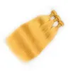 Offerte di fasci di capelli umani brasiliani lisci serici gialli puri 3 pezzi / lotto trame di tessuto di capelli umani vergini di colore giallo 10-30 "lunghezza mista