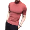 2018 Moda Sweter z krótkim rękawem Męskie Swetry Turtleneck Brown Cardigan Mens Brytyjski Styl Podstawowy Top Slim Fit Dentleman Sexy