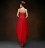 Robes de demoiselle d'honneur courtes en dentelle et Tulle, robe de soirée de mariage rouge avec nœud, à lacets, 2020