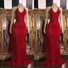 Sparkly Red SequinsSexy V-hals Backless Prom Dresses 2019 Halter Mermaid Lange Prom-jurken Lage Arabische feestjurk BC1085