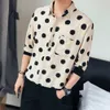 Nowy Model Koszulki Polka Dot Drukowana Koszula Mężczyźni Turn-Down Collar Mężczyźni Krótki Rękaw Koszula Mężczyzna Korea Hawajczyk Luźny