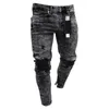 Men Seasons Denim Pants Distressed Freyed Slim Fit Casual Trousers Stretch Ripped Black Jeans Male Denim Pants