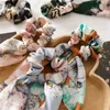 Ribbon Satin Scrunchie Headband Floral Scrunchy Elastic Hair Bands Flower Hair Ties Sliky Ponytail Holder Women Hair Accessories