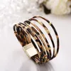 Womens Ancient Leopard Print Gold Metal magnetic buckle Cuff Bangle European Americam Fashion Leather Bracelet Jewelry Wholesale