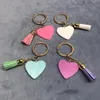 Personalized Classical Vinyl Peach Hearts Keychains Colored Monogrammed 35mm Heart Shape Tassel Keychain 30mm Suede Gift Tassel Keyring