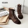 Yeeloca 2019 Summer Boots Women Buto Boots MESH INTEK TOE Otwarty palca czarny seksowny kwadratowy pięt