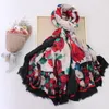 Red White Rose 300 Branch Pure Cashmere Ring Velvet Scarf Long Handduk