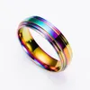 Rostfritt stål regnbågsband ring bröllop ringar för kvinnor män mode hip hop smycken vilja och sandig