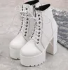 Mode kvinnor gotiska stövlar spetsar upp fotled stövlar plattform punk skor kvinnor ultra mycket högklacke 15cm bootie block chunky heel size 34-39