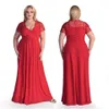 Red Plus Size Abiti da sera da donna Ultimi abiti da ballo formale in chiffon rosso e pizzo con scollo a V Maniche corte Cerniera posteriore Personalizza SD3436