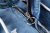 Katı Klasik Stil Üst Kot Moda Düz Ofbeyaz Varış Biker Mavi Pantolon Sıkıntılı Yıkanmış Elmas Zebra Çizgili Pantolon W29-W40