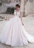 Naviblue Moderna bröllopsklänningar Brudklänningar 2022 Sheer Neck Långärmad En Linje Vestidos de Novia Custom Made