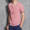 Оптово-летние моды мужские повседневные льняные рубашки с коротким рукавом V шеи белые базовые блузка китайский стиль тонкие топы мужчины плюс размер M-5XL