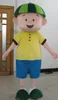 2022 Högkvalitativ en liten pojke maskotdräkt med gul skjorta och blå byxor för vuxna att bära
