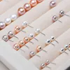 High quality 100% 925 Sterling Silver 6-7MM Round Pearls Earrings 3colors white Pink Purple Freshwater Pearl jewelry Cheap wholesale