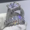 All'ingrosso-Brand New Vintage Fashion Jewelry 925 Sterling Silver Princess Cut White Topaz CZ Diamond Women Wedding Ring Set regalo