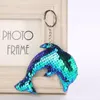 50 stks / partij Creatieve Mooie Sequin Dolphin Sleutelhanger Glitter Sleutel Ringen Geschenken voor Dames Auto Bag Hanger Dolphine Sleutelhanger