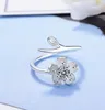 Anello di pietra femminile di lusso con grande cristallo CZ Anello in argento 925 con fiori di pesco viola carino Anelli regolabili da sposa Anello di fidanzamento con promessa