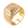 Hip Hop Iced Out Bling Full Cz Charm Tready Square Copper Zircon Anneau pour hommes Bijoux Gold Silver Silver 8112056596