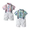 Completi per bebè Scozzesi Pagliaccetti per ragazzi Pagliaccetti Pantaloncini con cinturino 3 pezzi Set di vestiti per gentiluomini per neonati Set di vestiti estivi per bambini DW3386