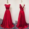 V Backless Red Lace Prom Dresses Long a-line Bateau Cap рукавом лук Лента Империя талия вечерние платья Платья вечерняя одежда формальные платья партии