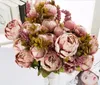 13 Peony Flores Europeia núcleo envolto Peony simulado colorido Outono Peony Decoração de casamento 10pcs / lot WL593