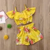 2 adet / grup Bebek Kız Çiçek Kayış Yelek Üst Kısa Pantolon Takım Yaz Moda Çocuk Giysileri 1-6 T