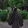 Урожай Черный Длинные рукава Кружева бальное платье Quinceanera платья Тюль аппликация бисером развертки поезд вечернее платье Pageant Вечерние платья