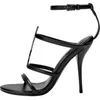 Hot Sale-Designer Mulheres Sandálias de Salto Alto Gladiador Preto Bombas de Ouro-Tonificado Sandalias Tira No Tornozelo Vestido de Casamento Sapatos Sandles