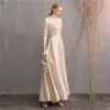 Кружева атласные платья невесты с рукавами длинные 2019 элегантный свадебный гость платье зашнуровать платья партии