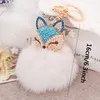 Fox Head Rabbit Fur Ball брелок мягкого прекрасный розовый металл брелок шарик Pom Poms плюш автомобиль Keychain Keyring сумка Аксессуар VT0826