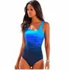 Eendelig badpak Dames Vintage Gradiënt Badmode Criss Cross Back Monokini Badpak Strandkleding Maillot De Bain